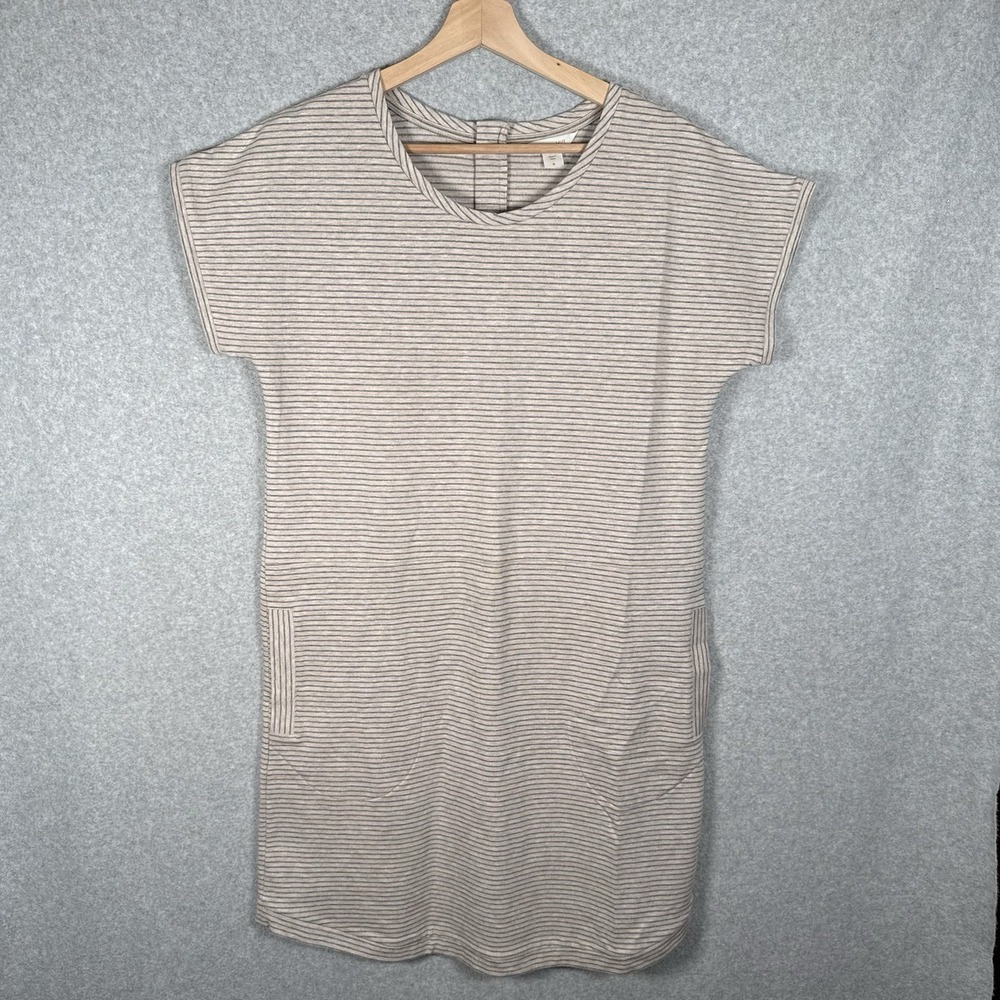 Garnet Hill T Shirt Dress‎ Womens Medium Gray Striped Scoop Neck Mini Cotton